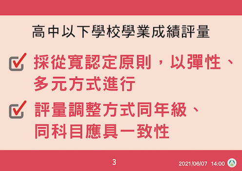 三級警戒：高中以下學校學業成績評量 圖：中央流行疫情指揮中心/提供