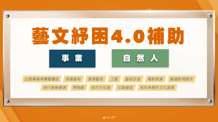 文化部今（8）日正式公告「藝文紓困4.0」自然人及事業兩項申請須知。 圖：文化部提供