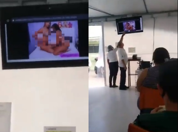 哥斯大黎加聖荷西市一處接種站突然播放起女女成人片。 圖：翻攝自JaviHIVer推特