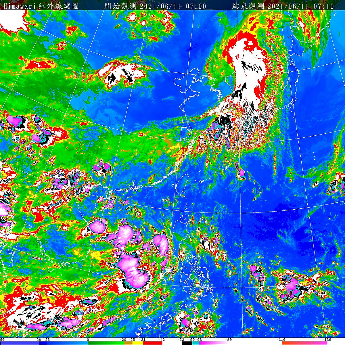 台灣上空目前無雲無雨，預測今天午後對流開始得會比較晚或比較零星。 圖：中央氣象局/提供