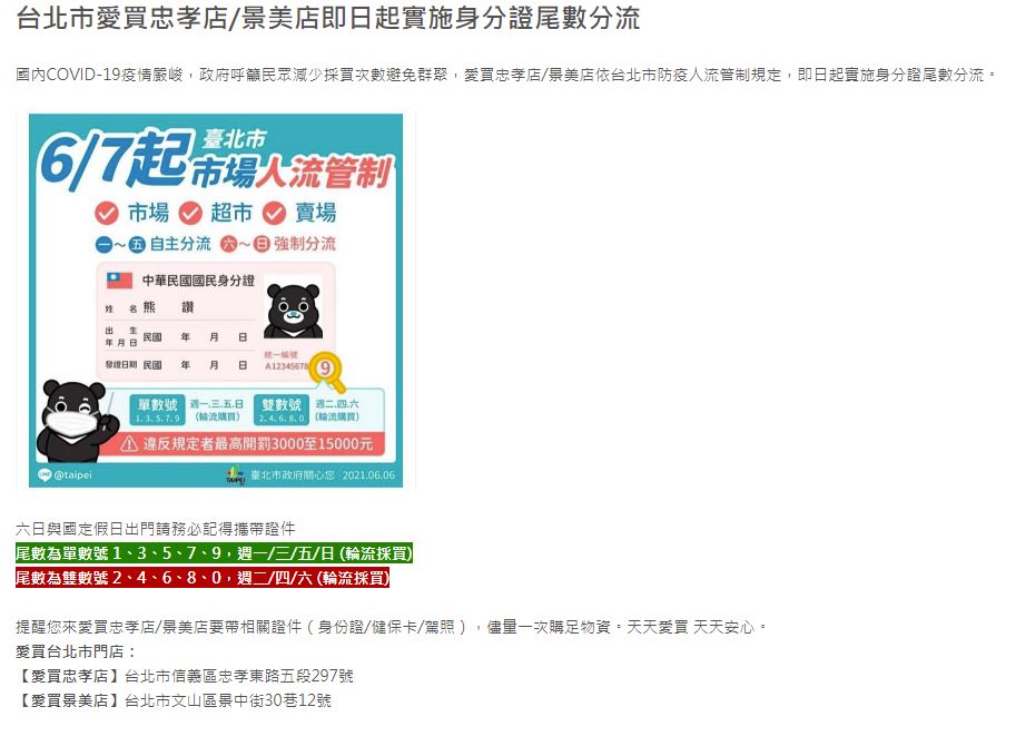愛買也宣布配合政策進行「身分證單雙號」分流政策。 圖：取自愛買官網