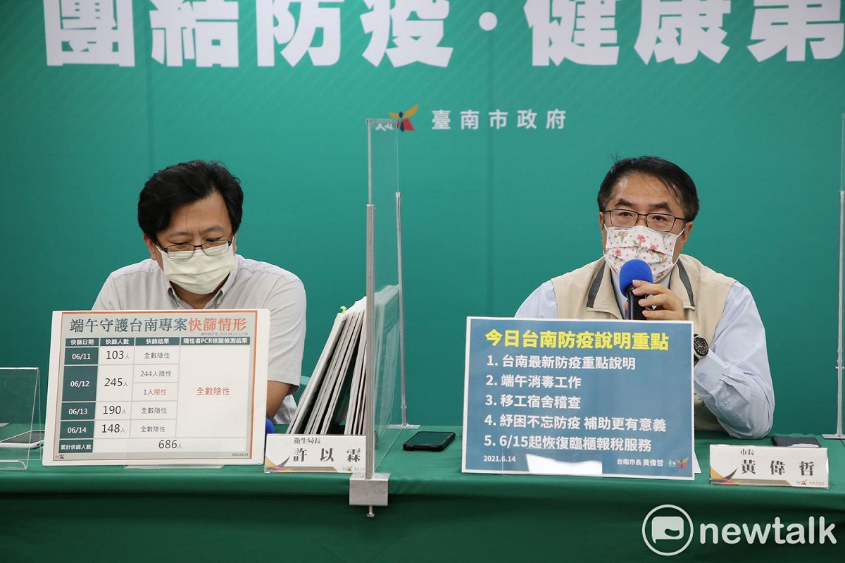 全國今日新增185例本土確診個案，台南無新增病例，台南市長黃偉哲進行疫情及防疫措施報告。 圖：台南市政府提供