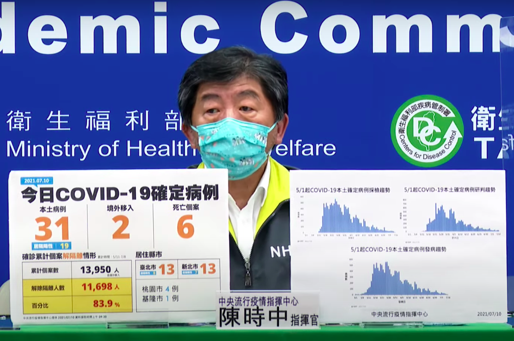 日本新聞大篇幅報導台灣防疫政策。圖為疫情指揮官陳時中。 圖：擷取自指揮中心直播畫面