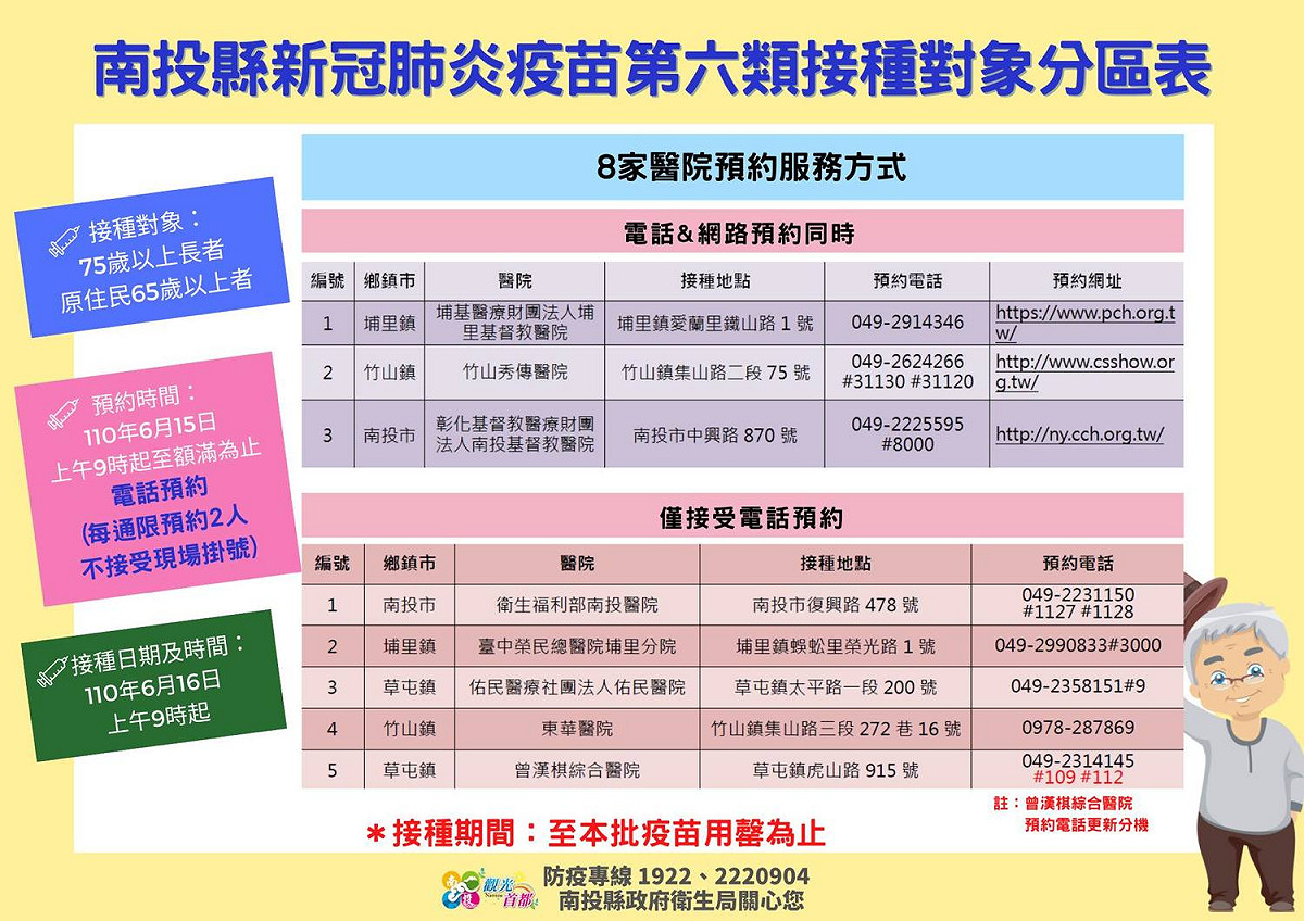 南投縣今開放長者接種疫苗電話預約，電話紛紛打不通，引爆民怨。 圖：南投縣政府提供
