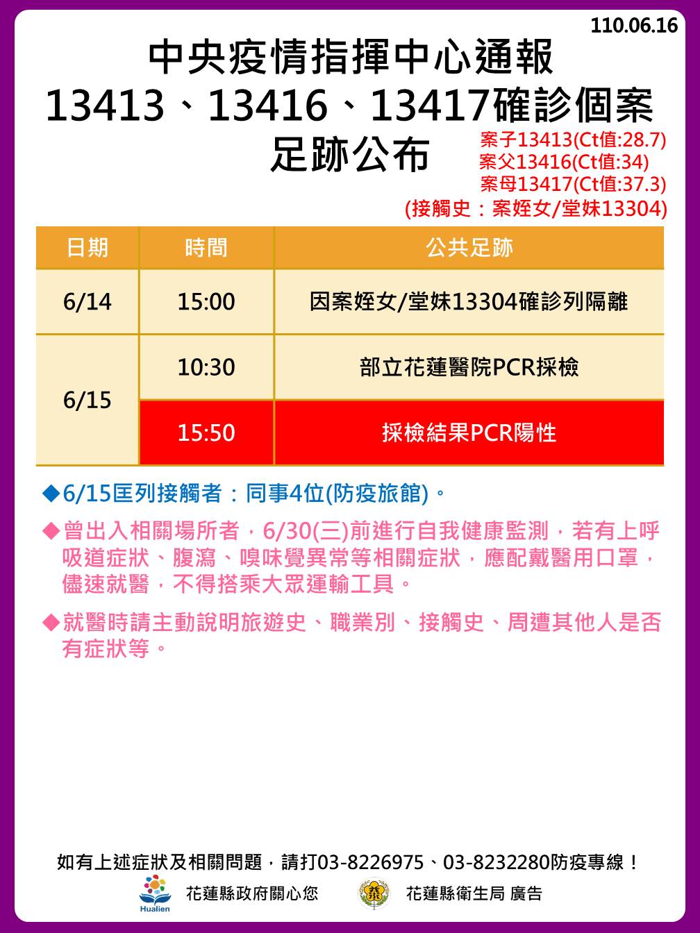 案13413、13416、13417足跡。 圖：翻攝花蓮縣政府臉書