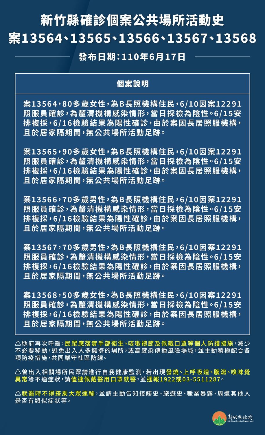 新竹縣確診個案活動史。 圖：翻攝新竹縣政府官網