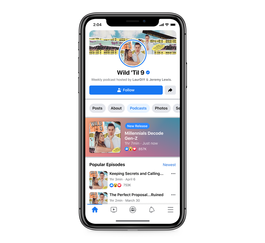 臉書將於粉絲專頁中加入「Podcast」專區。 圖：翻攝自Facebook