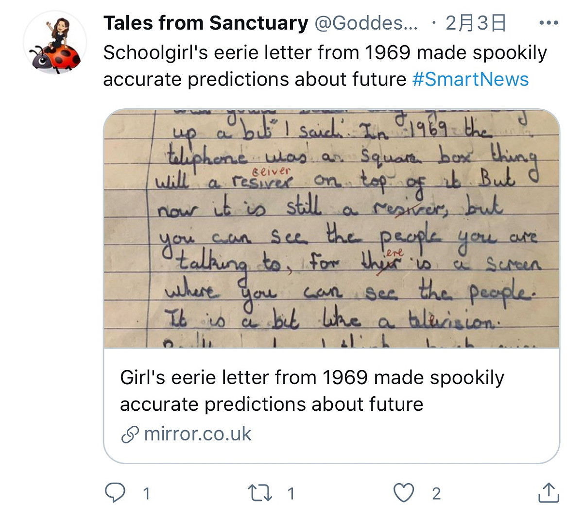 一名推特用戶Tales from Sanctuary 發布關於此事的貼文 圖:推特截圖