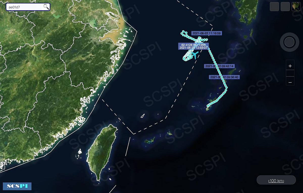 美軍RC-135S進入中國自畫的東海ADIZ。 圖：翻攝SCS Probing Initiative推特