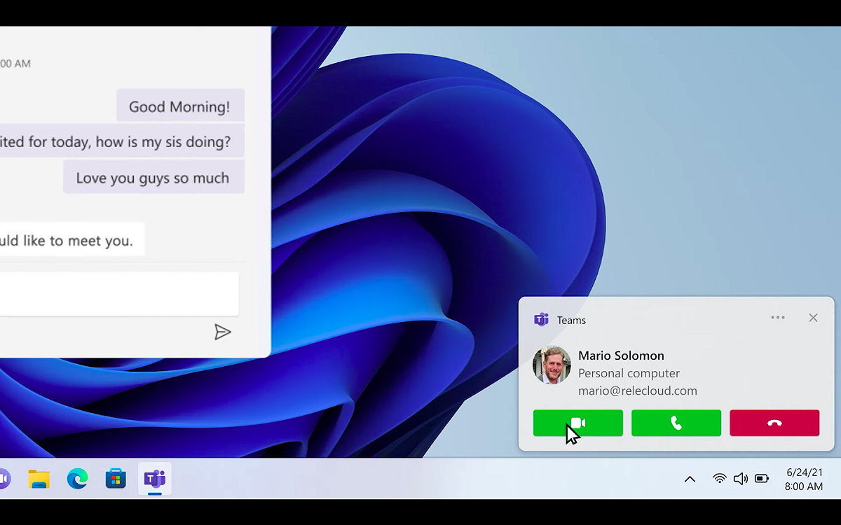 Windows 11內建微軟通訊軟體「Teams」。 圖：擷取自 Windows Youtube