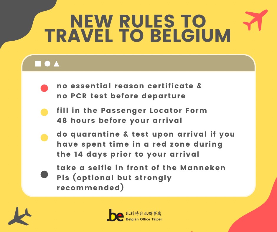 台灣前往比利時旅遊的最新規定。 圖：取自Belgian Office Taipei 比利時台北辦事處臉書