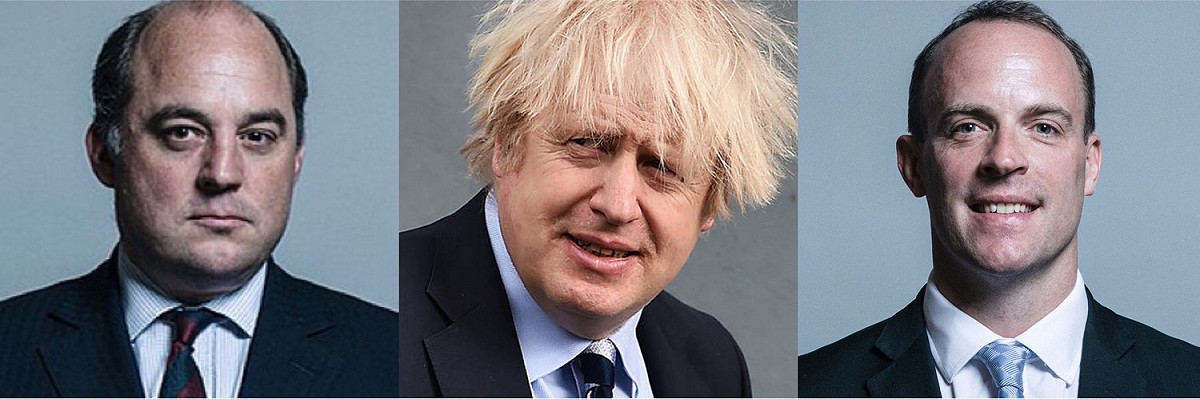 英國國防大臣華萊士（Robert Wallace）、首相強生（Boris Johnson）、國協及發展事務大臣拉布（Dominic Raab）。 圖：新頭殼合成（資料照）