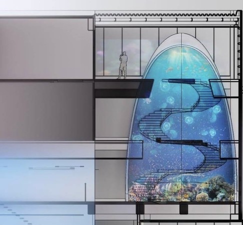 蛋型樓梯貫穿海生館各樓層。 圖：國立海洋科技博物館／提供
