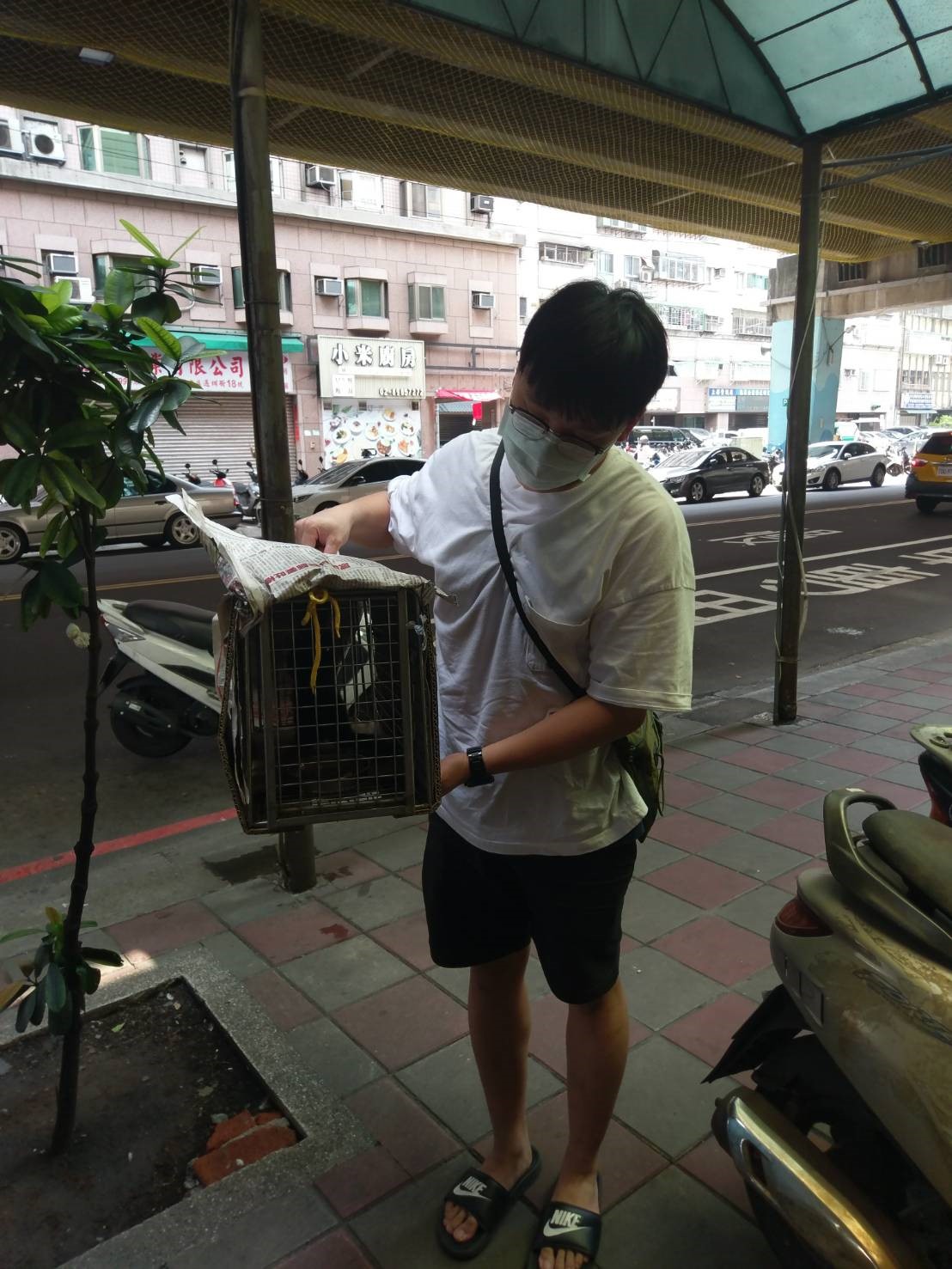 洪偉銘與民眾開心救下小黑貓。 圖：新北市動保處提供