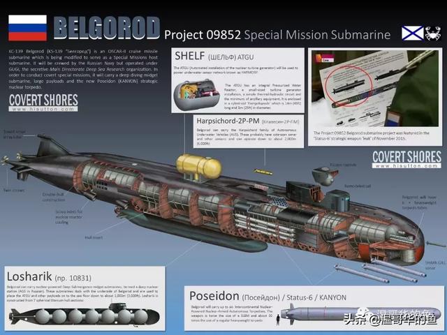 俄羅斯海軍特種支援核潛艦「貝爾哥羅德號」，遭曝光的設計想像圖。 圖：翻攝陸網 頭條/溫哥華的魚