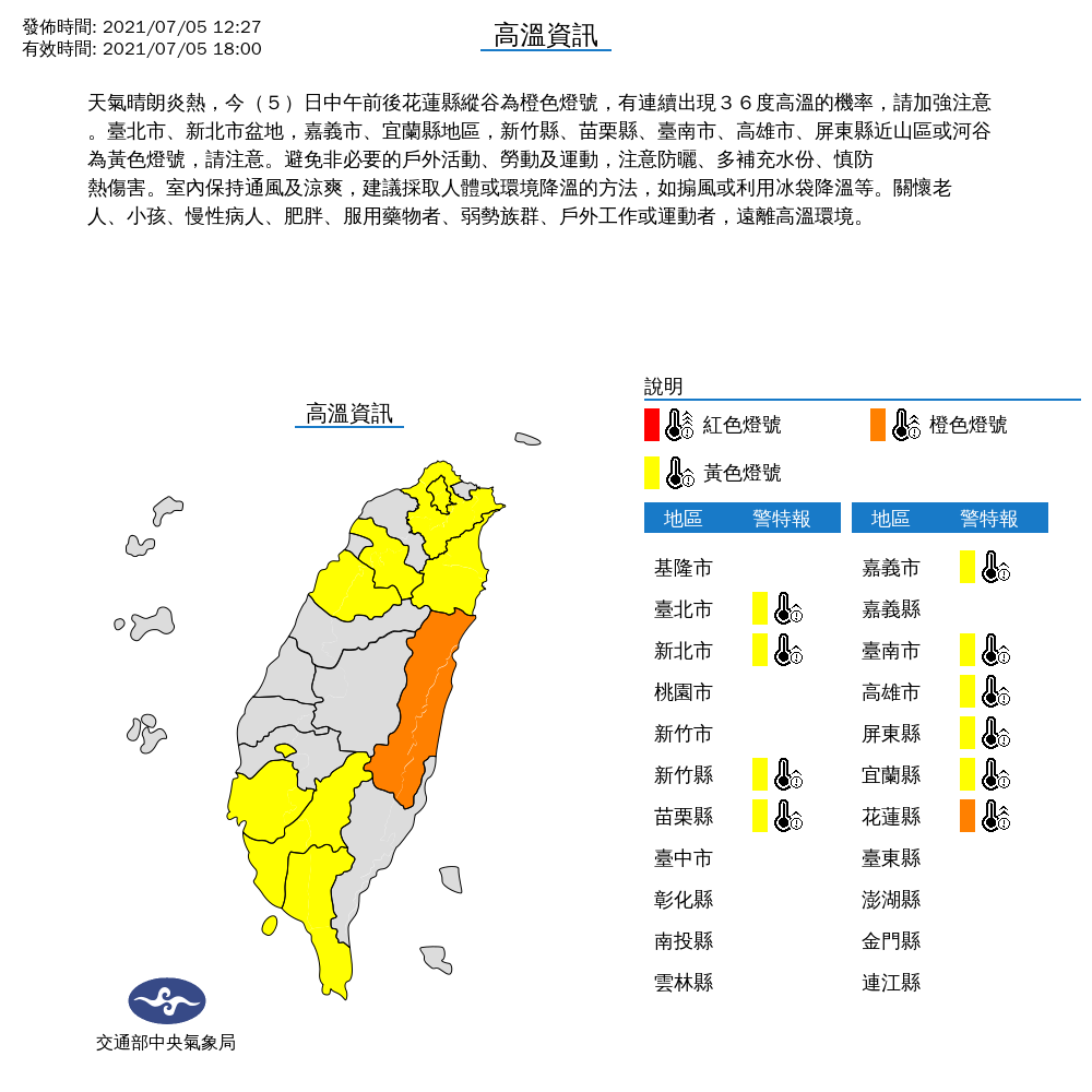 今日天氣炎熱，氣象局對10縣市發布高溫特報。 圖：中央氣象局／提供