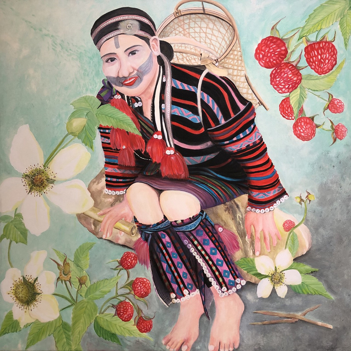 「泰．愛．你」線上畫展作品之一「甜心覆盆子」。 參山處/提供