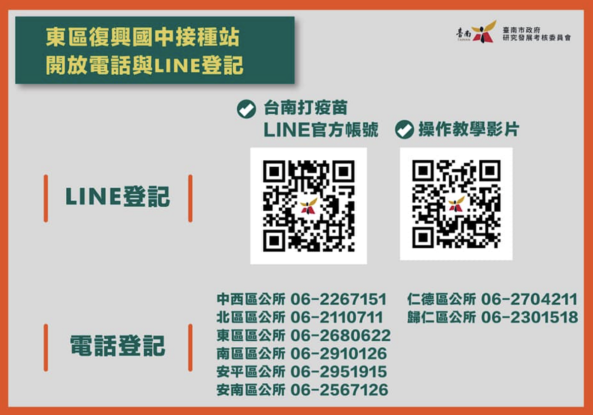 台南市政府開發「台南打疫苗」LINE官方帳號。 圖：擷取自黃偉哲臉書