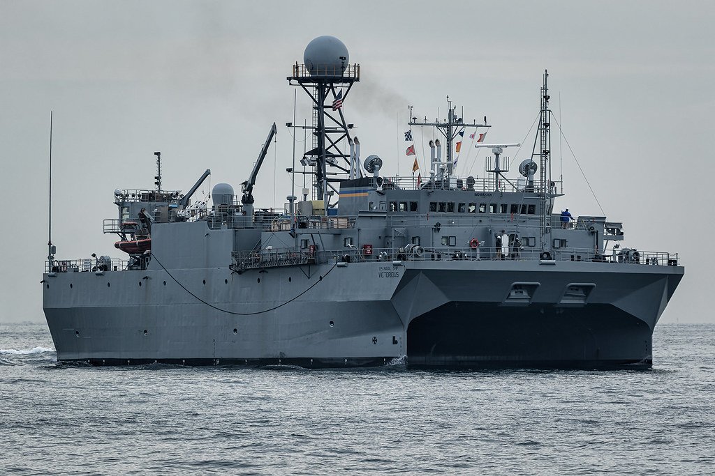美國海軍「勝利號(T-AGOS-19)」海洋監視艦。 圖：翻攝Manu Gómez推特