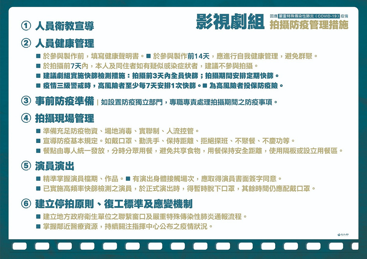 劇組拍攝防疫管理措施。 圖：文化部/提供
