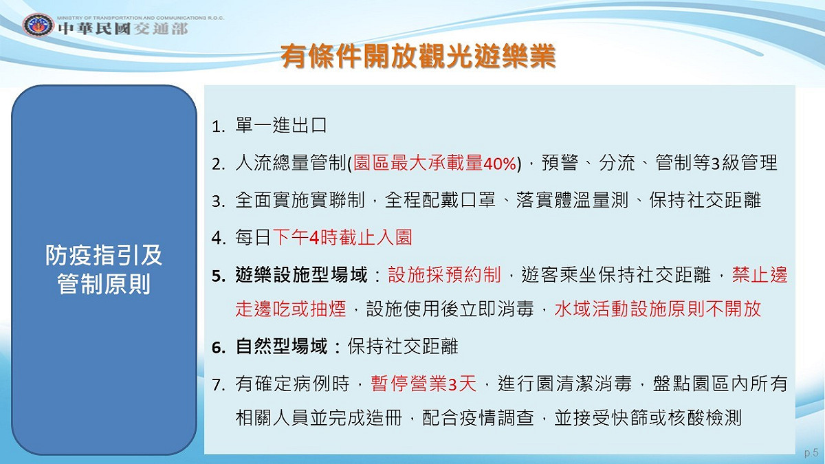 交通部宣布有條件開放觀光旅遊業。 圖：中央流行疫情指揮中心／提供