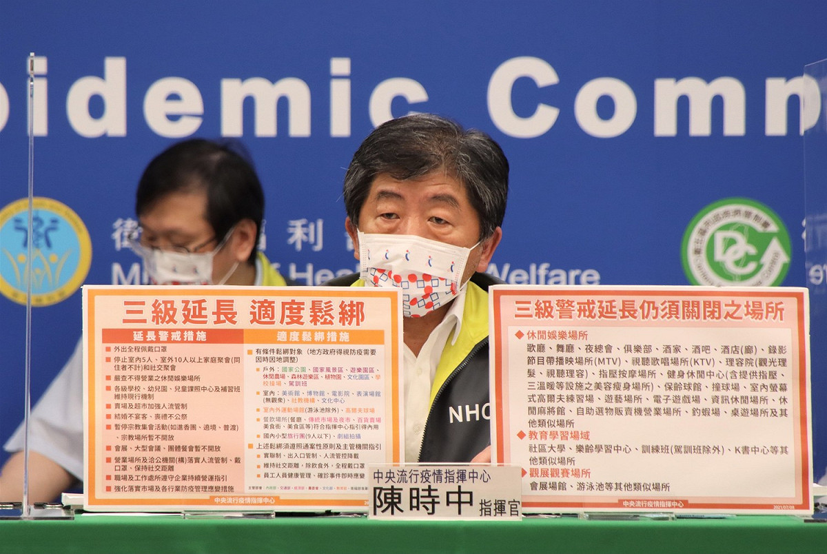 中央流行疫情指揮中心今(8)日表示，延長全國疫情警戒第三級至7/26日止，並自7月13日起適度鬆綁部分防疫措施。 圖：中央流行疫情指揮中心/提供