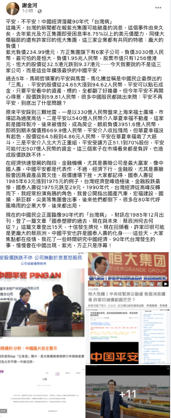 謝金河臉書發文。 翻攝：謝金河臉書
