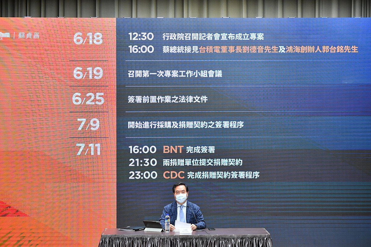 行政院發言人羅秉成宣布，政府另加購1500萬濟次世代莫德納疫苗，目前已進行相關程序。 圖：行政院/提供