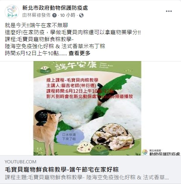 貓吉老師的人寵共食的端午鮮食粽。 圖：新北市動保處提供