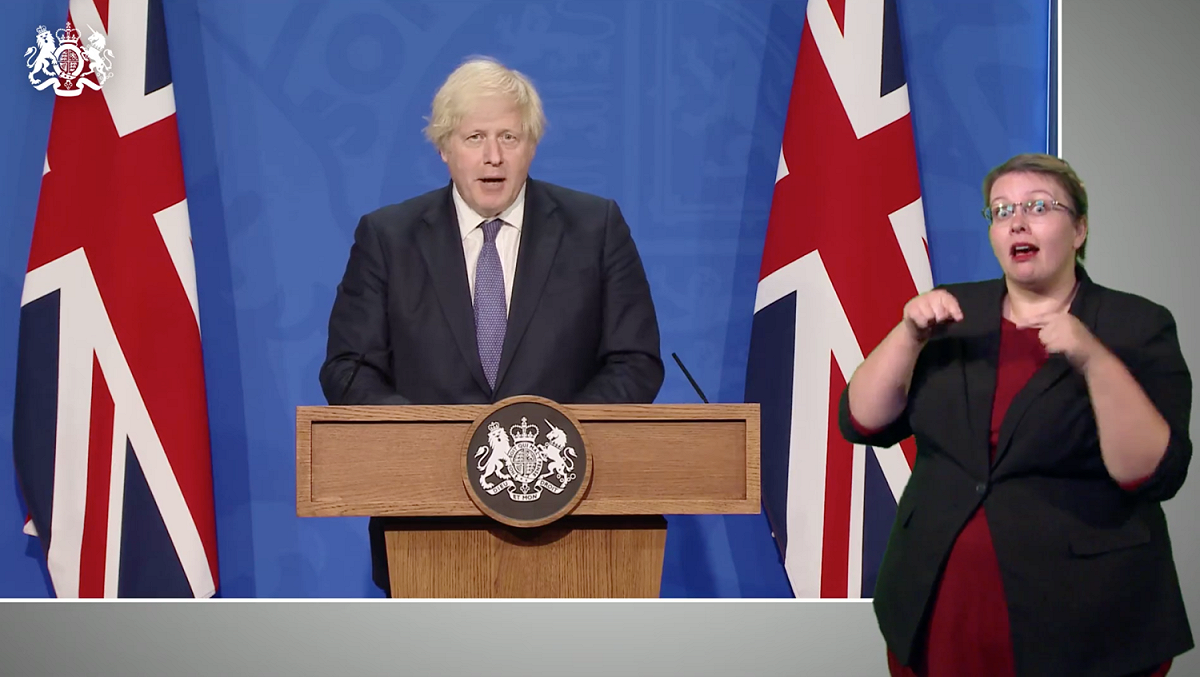 英國首相強生於7/12宣布英國即將在7/19號解封。 圖：翻攝自Boris Johnson 直播畫面
