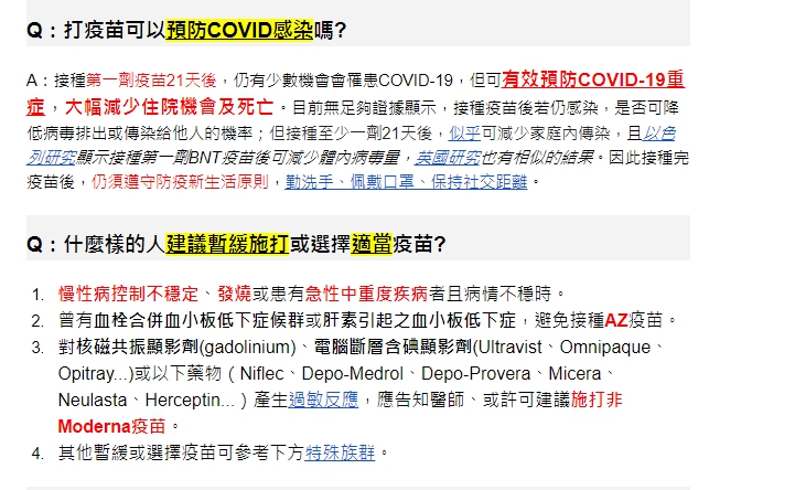 表單內收錄常見問題，民眾可以針對自己的需要進行搜尋。 圖：翻攝自《COVID-19疫苗 知識就是力量》表單