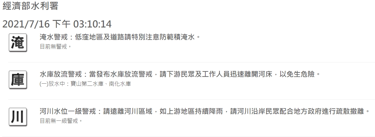 水利署表示，目前寶二、南化水庫正在放水中。 圖：擷取自水利署網站