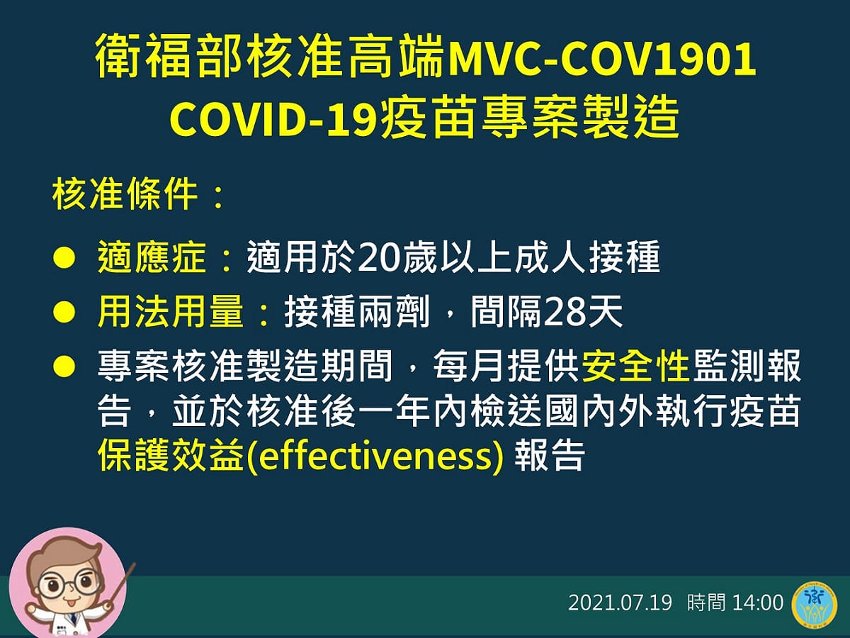 衛福部核准高端疫苗專案製造(1)。 圖：中央流行疫情指揮中心／提供