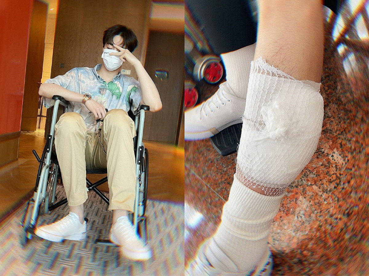 陳立農為了減少腿部活動，所以坐上了輪椅。 圖：翻攝自微博