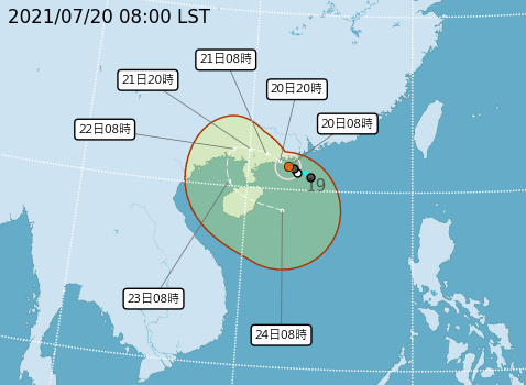 7號颱風「查帕卡」上午增強為中度颱風。 圖：中央氣象局／提供