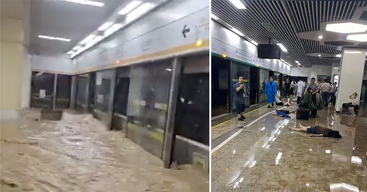 河南鄭州暴雨地鐵大淹水，造成多人死亡。官方決定交通不停運很可能是肇禍的主因。 圖 : 翻攝@daken / @AstanMad 推特