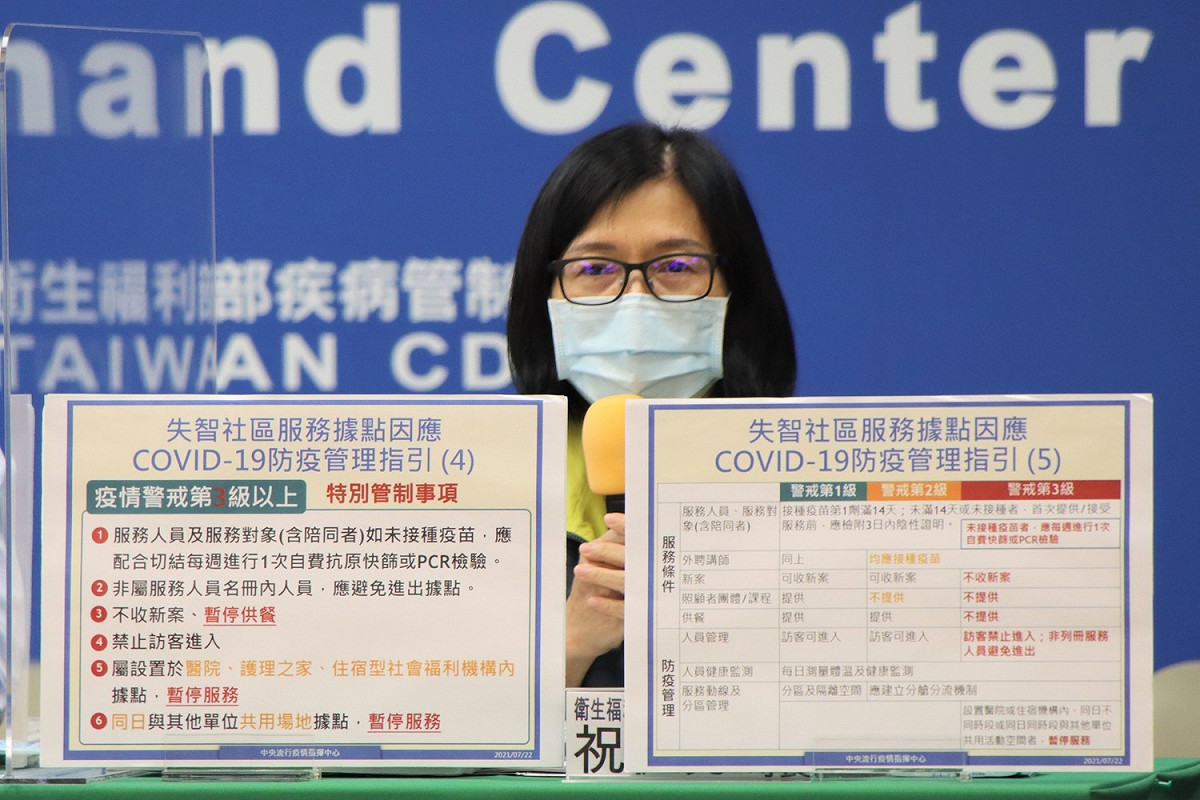 疫情指揮中心說明失智據點防疫管理指引。 圖：中央流行疫情指揮中心/提供