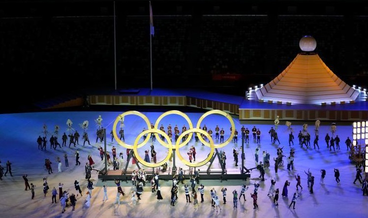 木製奧運五環登場亮相。 圖:新華社