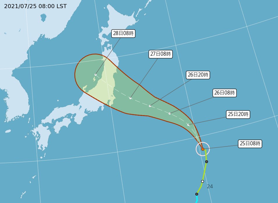 第8號颱風尼伯特（Nepartak）持續朝日本本州島方向行進，東京也在登陸範圍內，部分賽事恐受影響。 圖：翻攝自中央氣象局網站