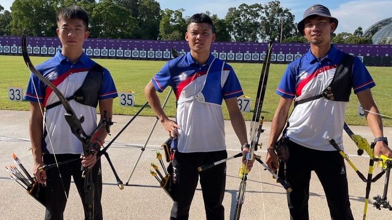 中華射箭隊男子成員湯智鈞、魏均珩、鄧宇成。 圖／教練林政賢提供