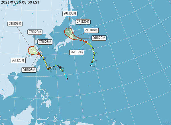 輕颱尼伯特預計明天登陸日本。 圖：取自中央氣象局官網
