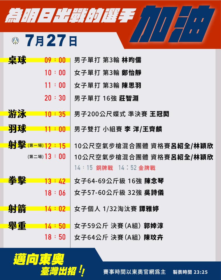 27日台灣出戰選手。 圖：翻攝教育部臉書