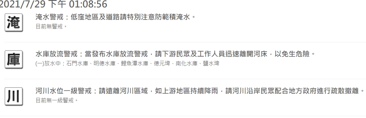 根據水利署資料，目前有6水庫正在放水中。 圖：擷取自水利署網站