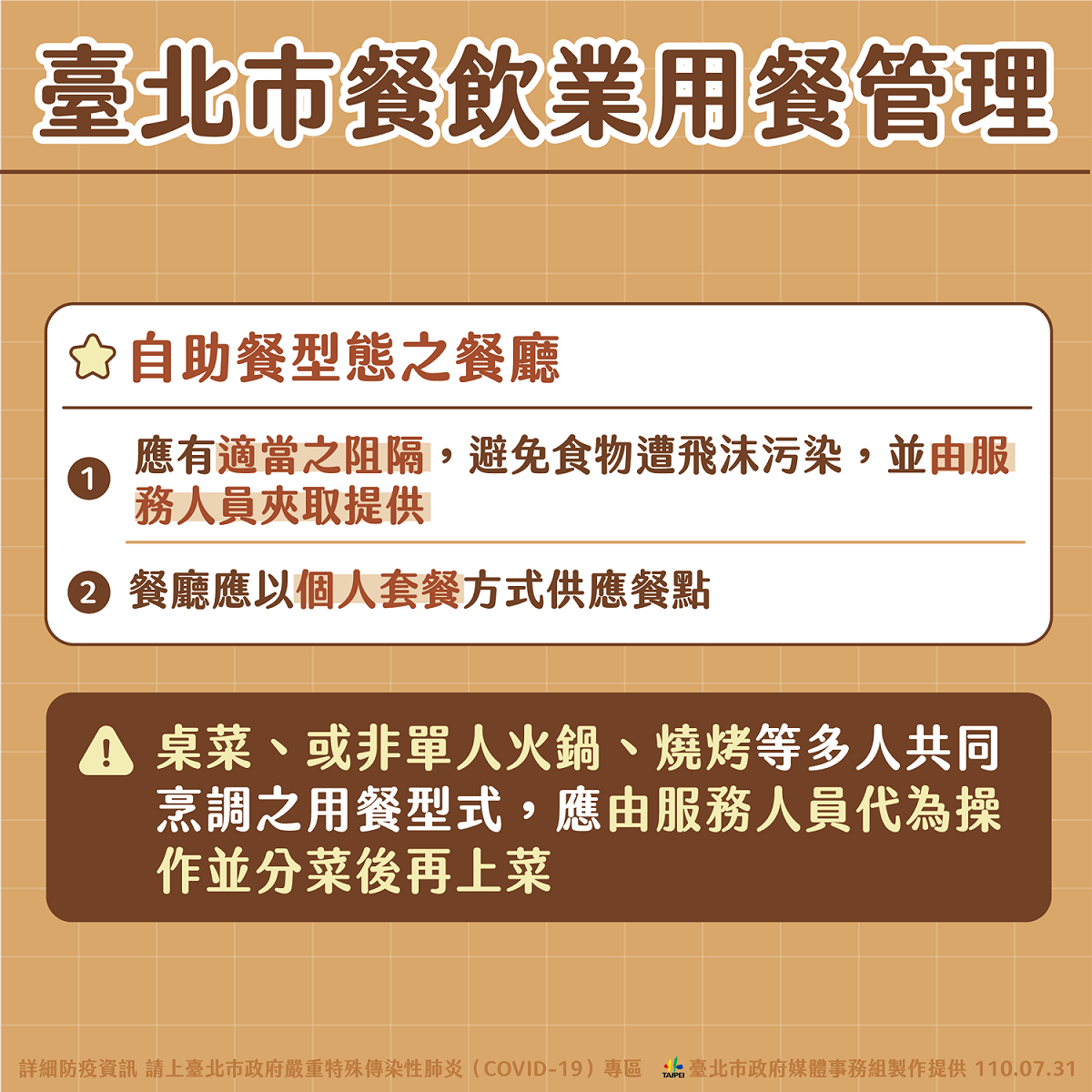 台北市政府就8月2日可能開放餐廳內用狀況，再說明開放規範。 圖：台北市政府提供