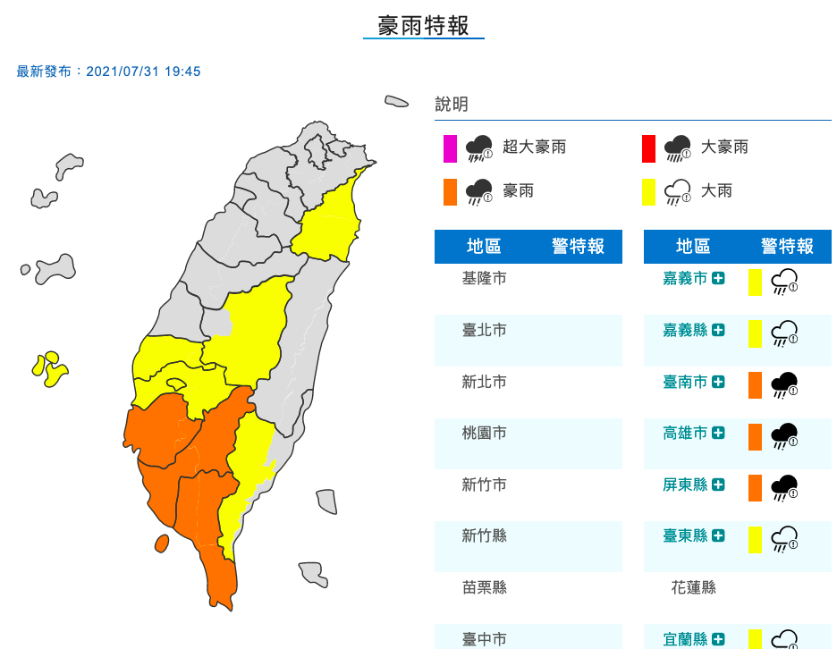 高雄市政府宣布 8月1日停班停課