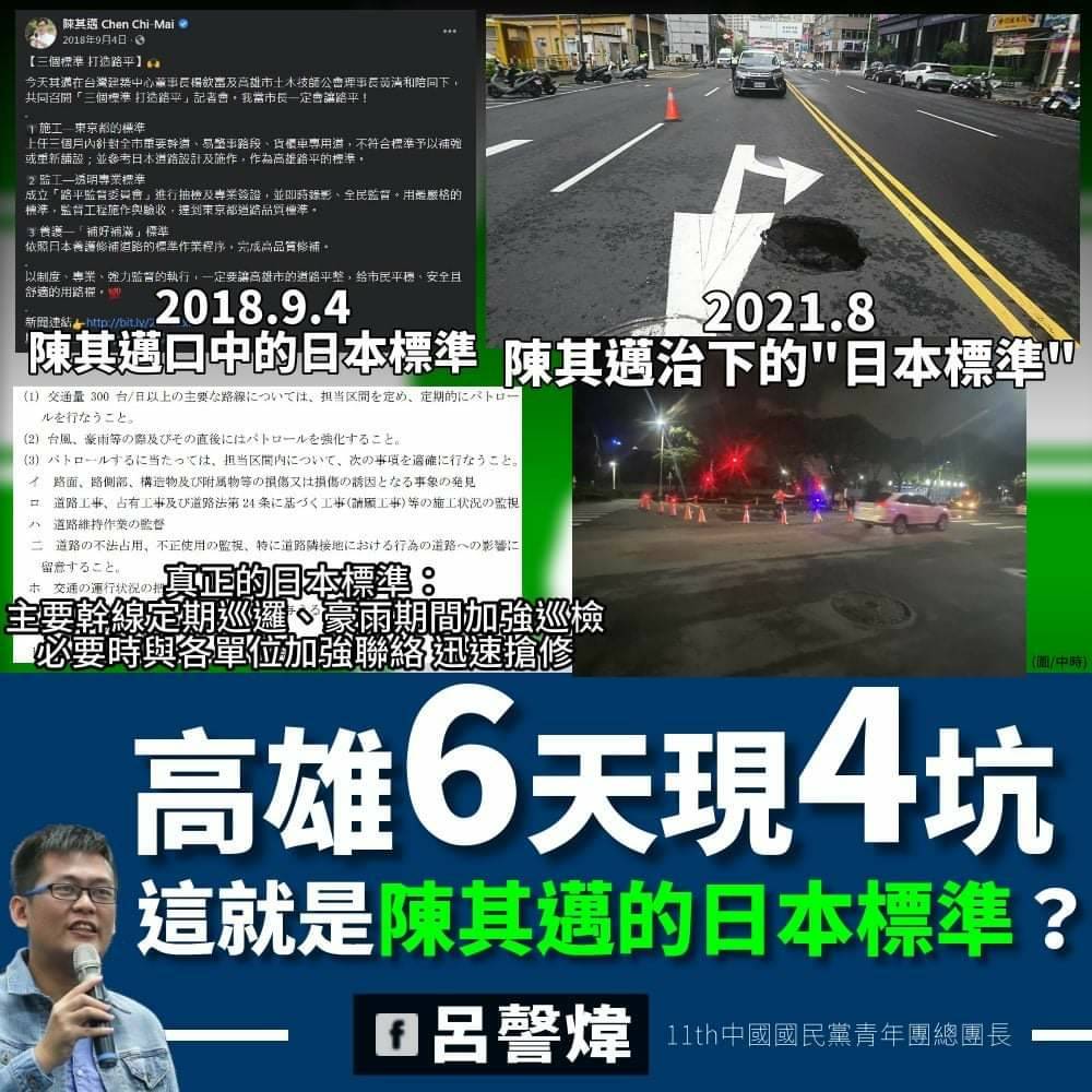 呂謦煒臉書質疑這就是陳其邁的日本標準？ 圖：翻攝呂謦臉書