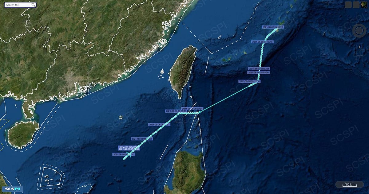 中國智庫「南海戰略態勢感知計劃」平台指美軍RC-135電偵機一早飛往南海偵察。 圖：翻攝SCS Probing Initiative推特