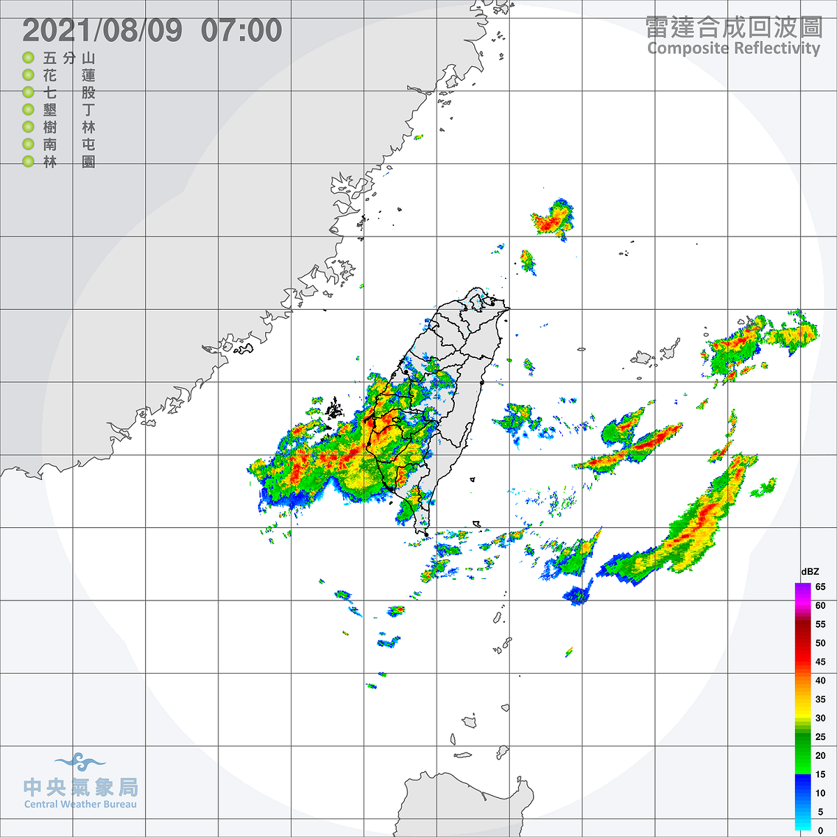 氣象局提醒，今天西南氣流雖然逐漸減弱，仍易有短延時強降雨；中南部地區有短暫陣雨或雷雨，並有局部大雨或豪雨發生的機率。 圖：中央氣象局/提供