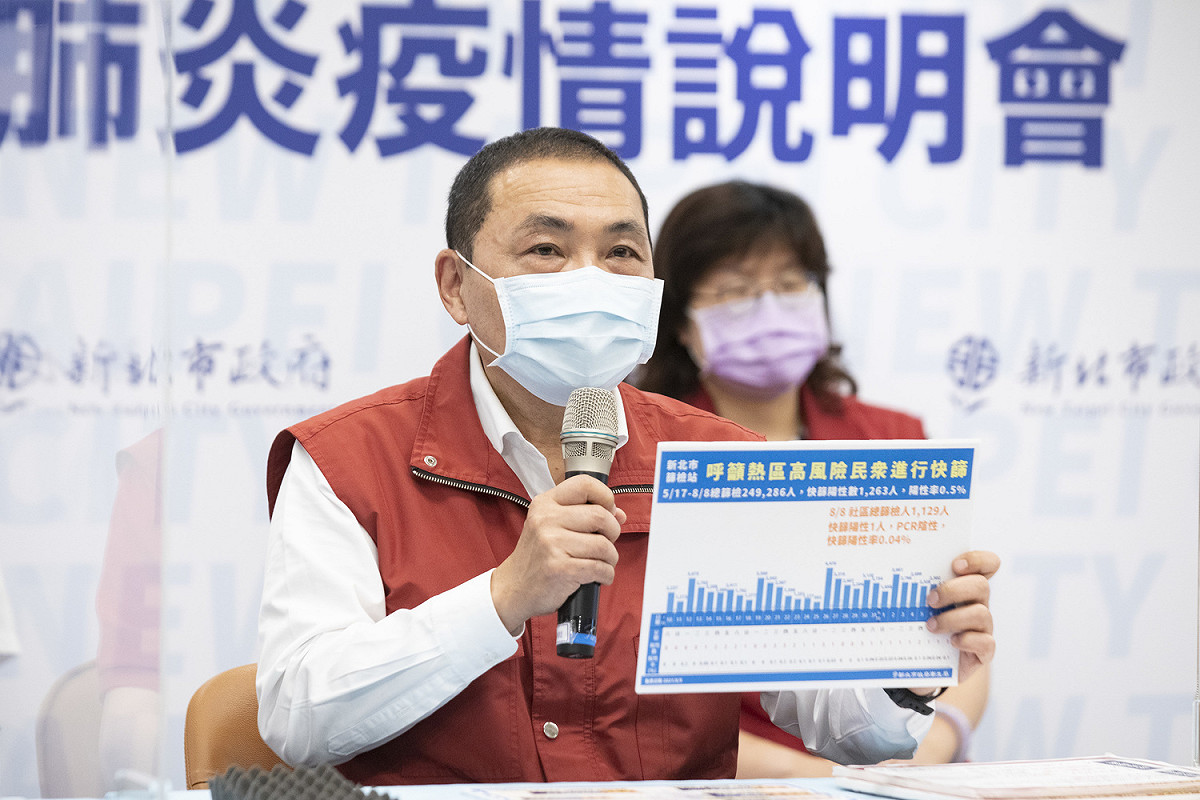 侯友宜宣布，新北市社區篩檢站8/10起從原有的39站調整為33站，強調社區篩檢站不會取消，歡迎大家出來廣篩。 圖：新北市政府/提供