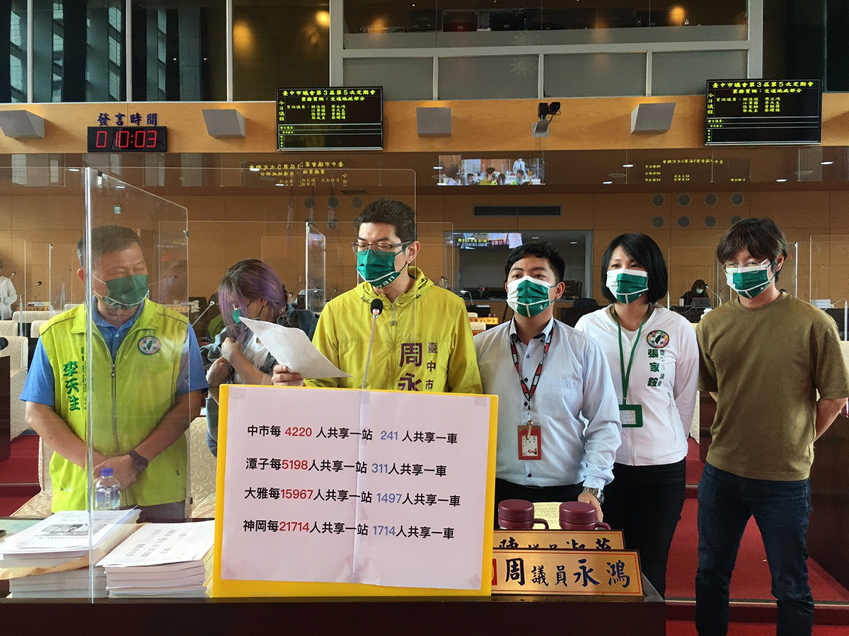 台中市議員周永鴻要求交通局加速建置原縣區Youbike 2.0站點。 台中市議員周永鴻/提供